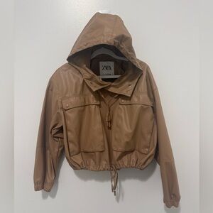 Zara Brown Utility Hooded Jacket